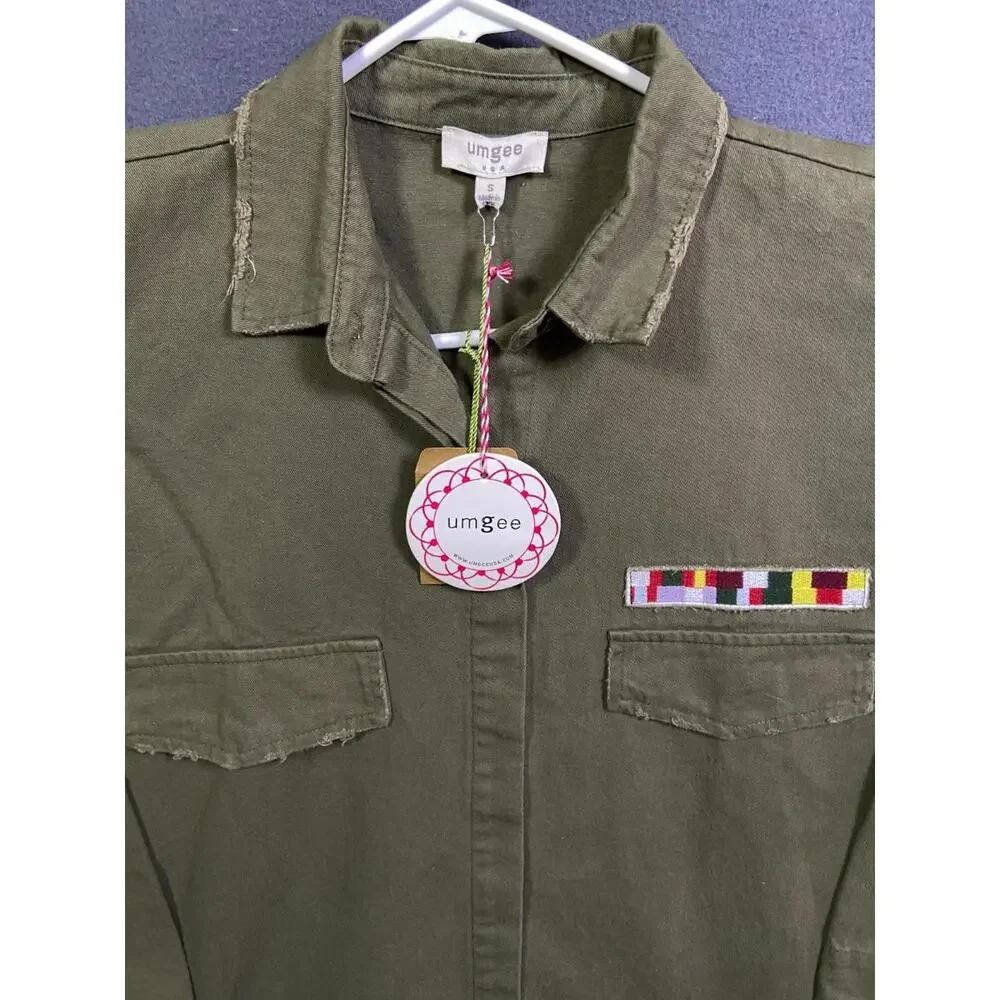 Umgee Women's Olive Green Army Military Button Up Frayed Hem Jacket, Size 2XLT - Picture 2 of 15